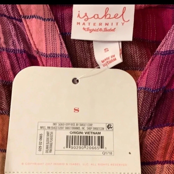 Isabel Maternity Shirt Pink Plaid Dolman Button Down NWT - Picture 7 of 8